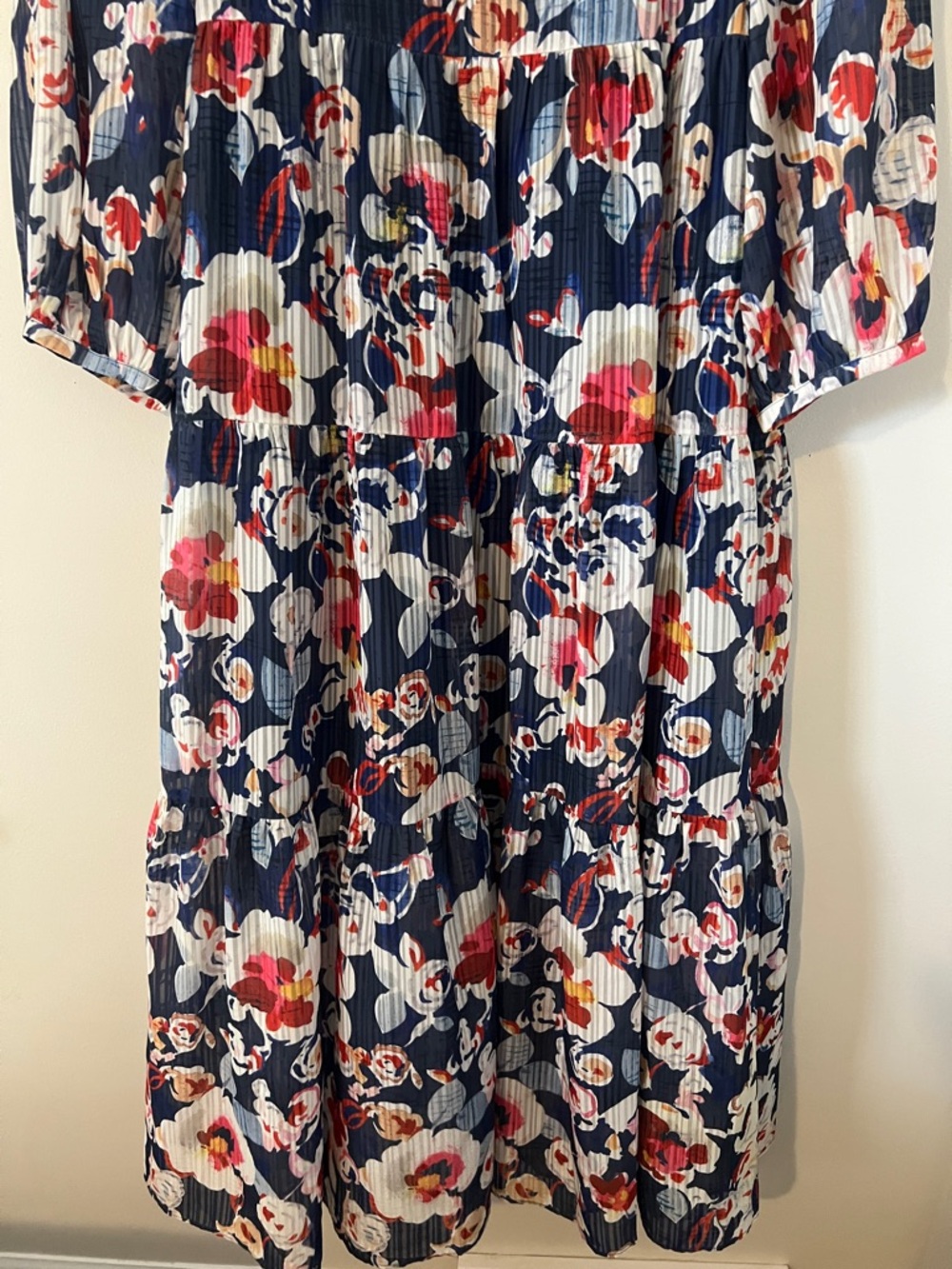 Jade Navy Floral Long Sleeve Tiered Midi Dress with Pink & Red Accents - Picture 4 of 6